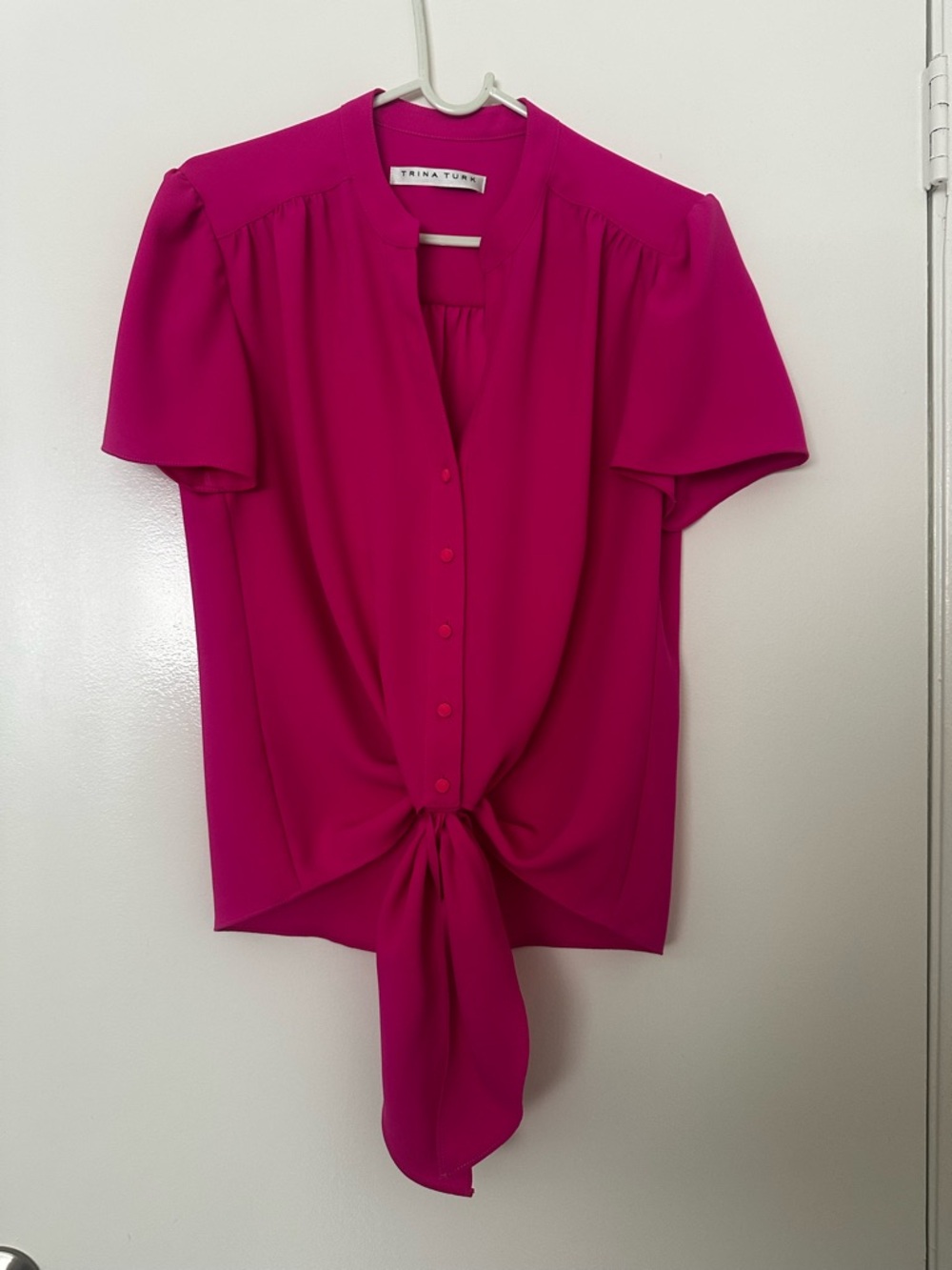 Trina Turk Hot Pink Tie-Front Flutter Sleeve Blouse